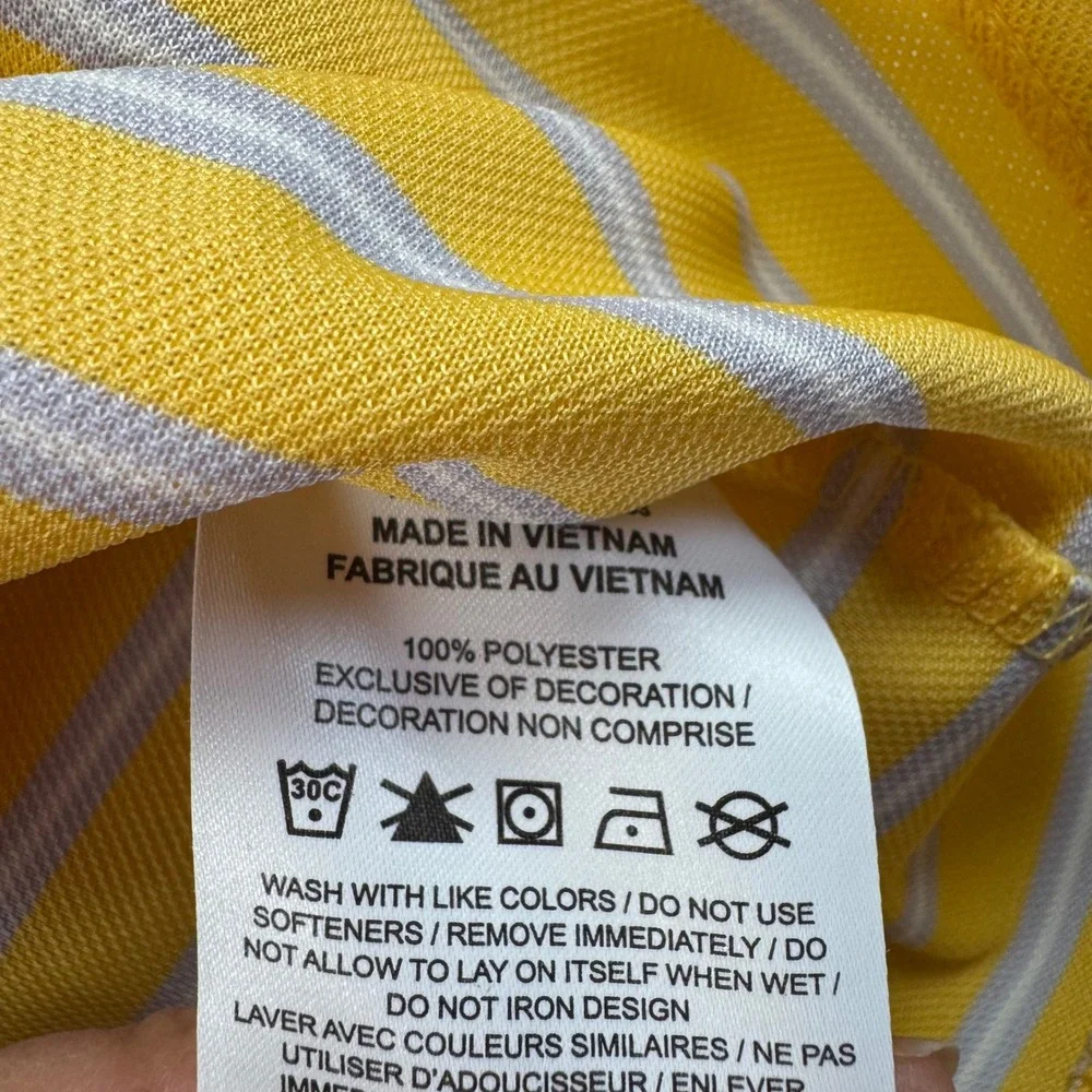 Nike Dri-FIT Mens Large Yellow White Striped Short Sleeve Golf Polo Shirt